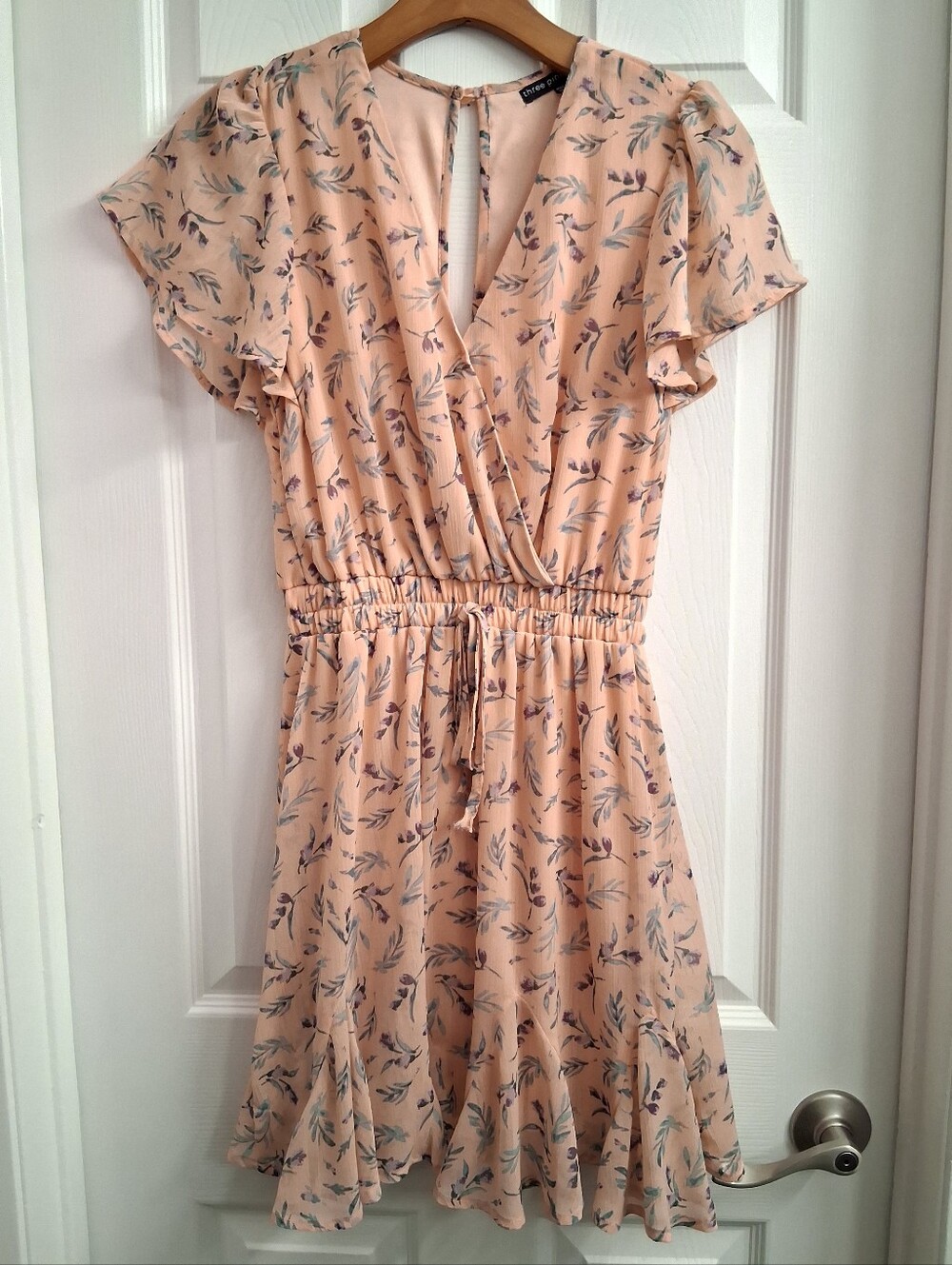Three Pink Hearts Peach Floral Dress XS